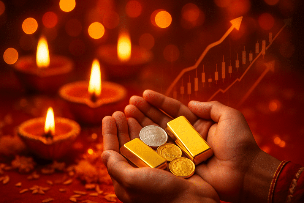 Dhanteras 2025: Gold, Silver & Car Sales — Market Pulse and GST Impact 1 Dhanteras 2025 gold and silver jewellery with festive decorations and car showroom discounts