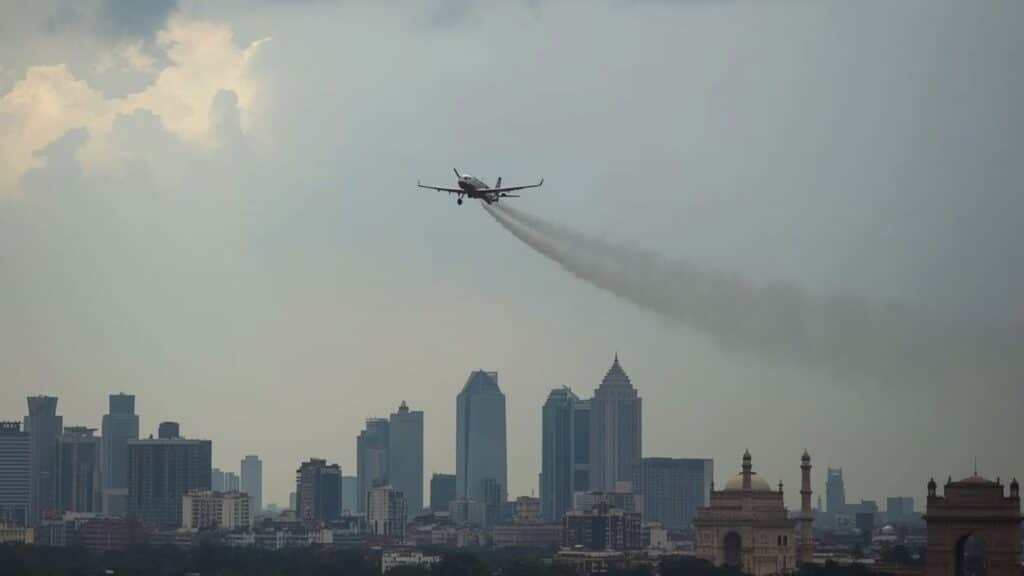 Fail Cloud Seeding in Delhi: ₹3.2 Crore Experiment That Couldn’t Make It Rain 3 Fail cloud seeding in Delhi aircraft over smoggy sky