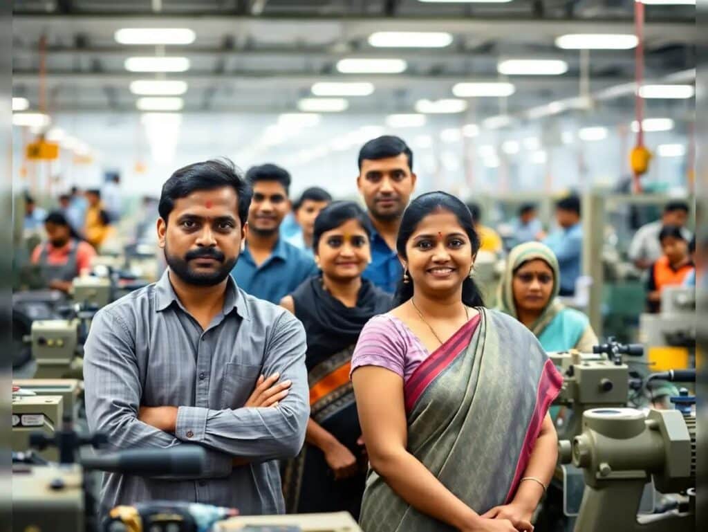 Modi 3.0: Labour Codes 2025- A Historic and Powerful Reform Transforming Workers Rights in India 8 Indian factory workers representing Labour Code reforms.
