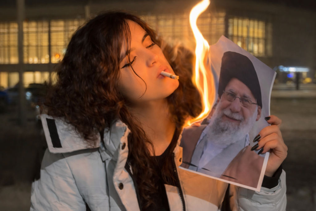 Iran Protests: Women Light Cigarettes Using Burning Khamenei Photos as Anger Spreads 3 Iran protests as woman lights cigarette using burning Khamenei photo
