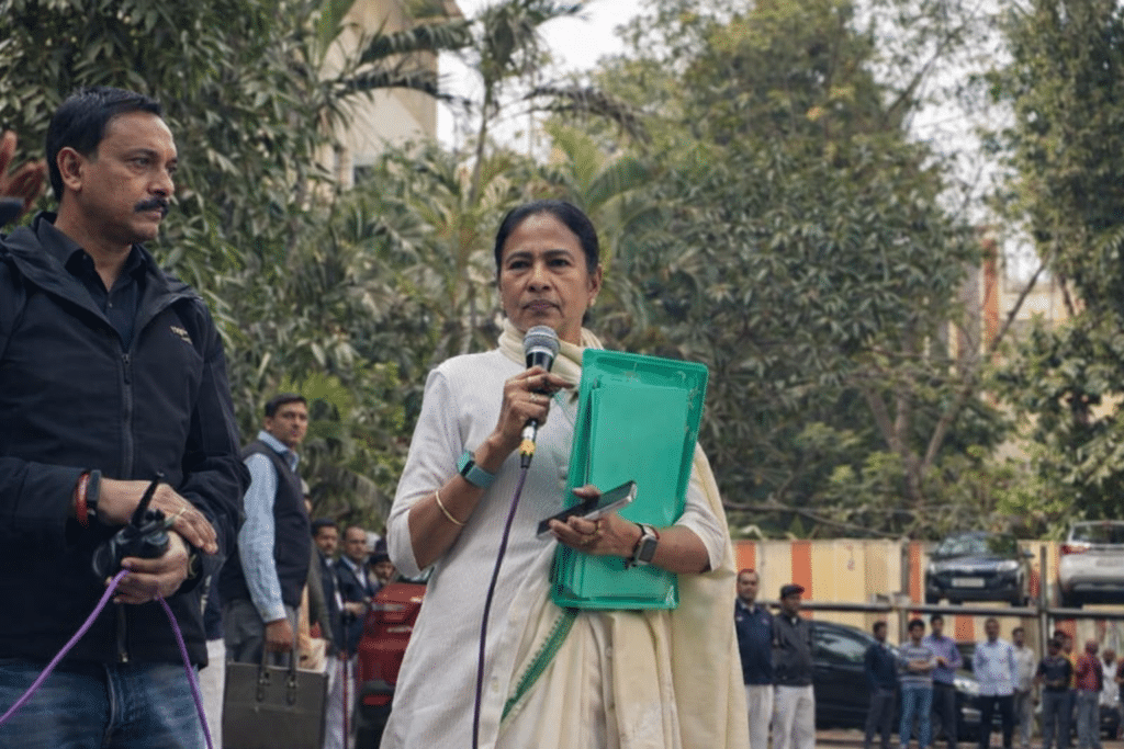 ED Raids Trigger Political Escalation After Mamata Banerjee’s ‘Nasty, Naughty Home Minister’ Remark in Bengal 1 Mamata Banerjee speaks during ED raids linked to I-PAC in Kolkata