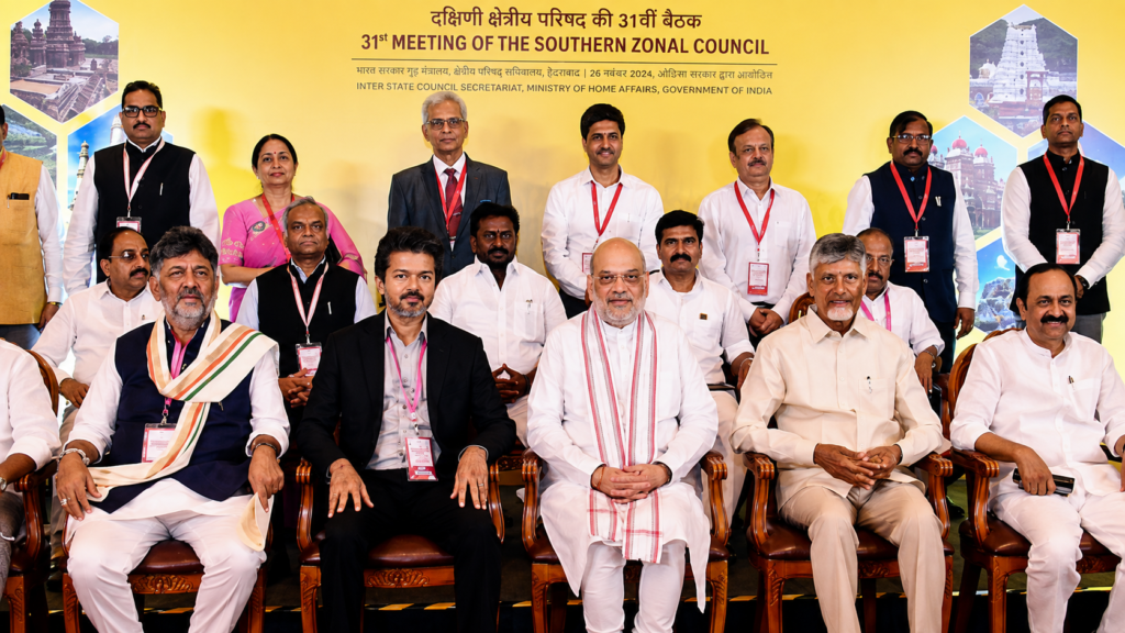 Tamil Nadu CM Vijay Raises Three Demands With Amit Shah 1 Tamil Nadu CM Vijay with Amit Shah at Southern Zonal Council